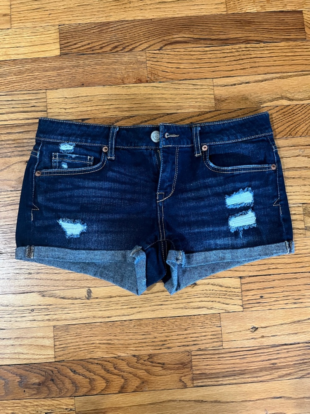Aeropostale Dark Blue Distressed Cuffed Jean Shorts